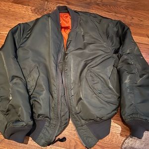 Alpha Industries MA-1 Flight Bomber Jacket Green Orange REVERSIBLE Size Large